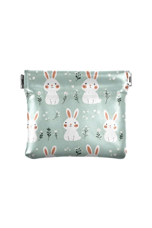 Women's Coin Purse Bunny Daisy Pattern Small Leather Zipperless Wallet Card Holder Keychain Essentials