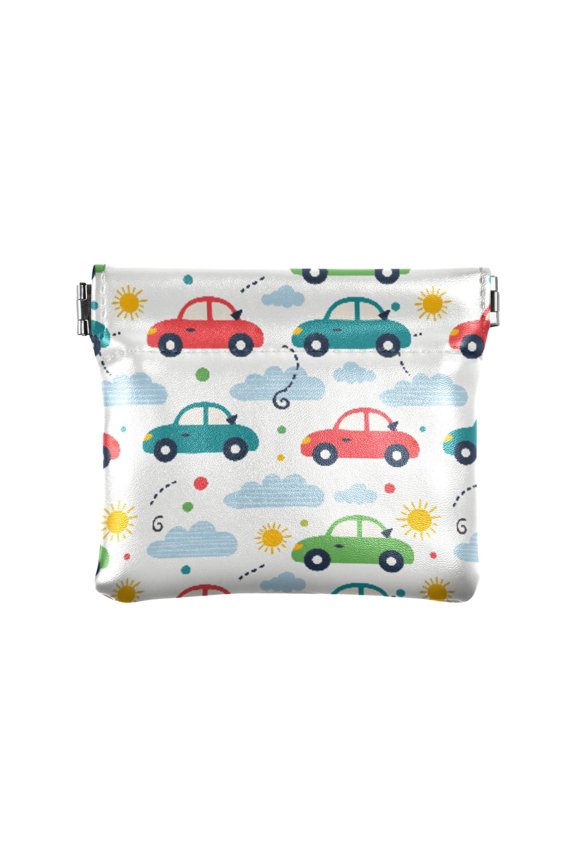 Women's Coin Purse Car Cloud Pattern Small Leather Zipperless Wallet Card Holder Keychain Essentials