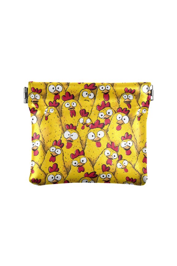 Women's Coin Purse Cartoon Chickens Pattern Small Leather Zipperless Wallet Card Holder Keychain Essentials