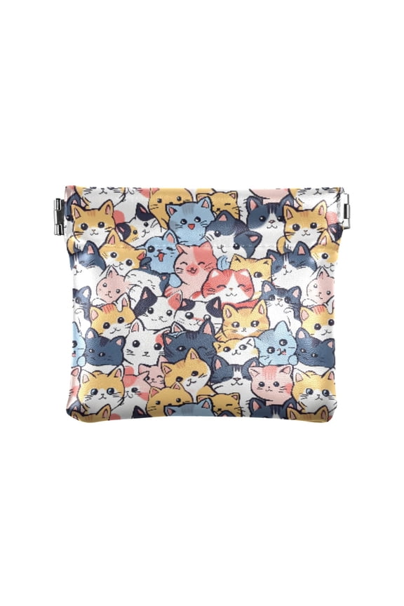 Women's Coin Purse Cat Cartoon Pattern Small Leather Zipperless Wallet Card Holder Keychain Essentials
