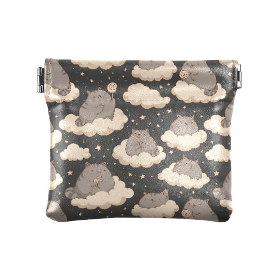 Women's Coin Purse Cat Cloud Pattern Small Leather Zipperless Wallet Card Holder Keychain Essentials