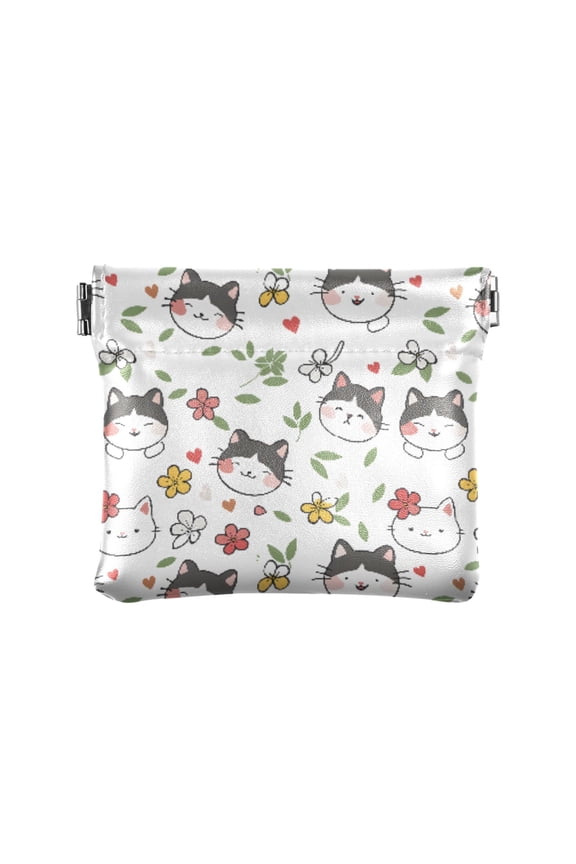Women's Coin Purse Cat Pattern Small Leather Zipperless Wallet Card Holder Keychain Essentials