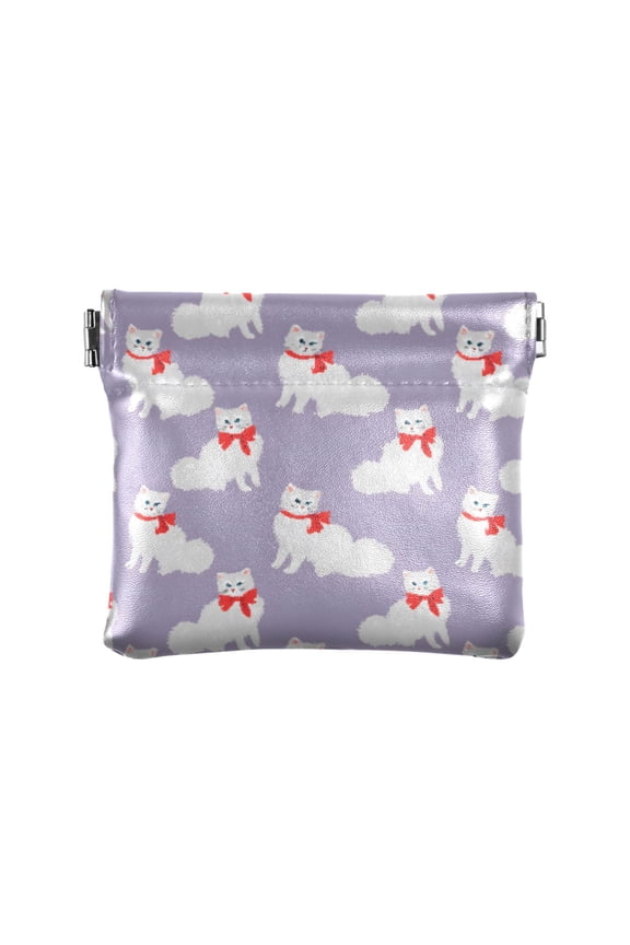 Women's Coin Purse Cat Pattern Small Leather Zipperless Wallet Card Holder Keychain Essentials