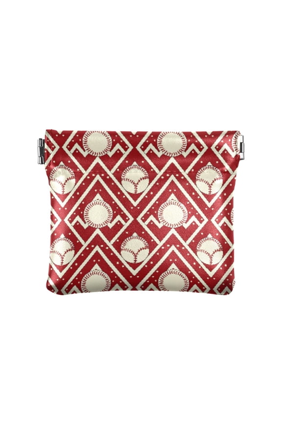 Women's Coin Purse Chevron Baseball Pattern Small Leather Zipperless Wallet Card Holder Keychain Essentials