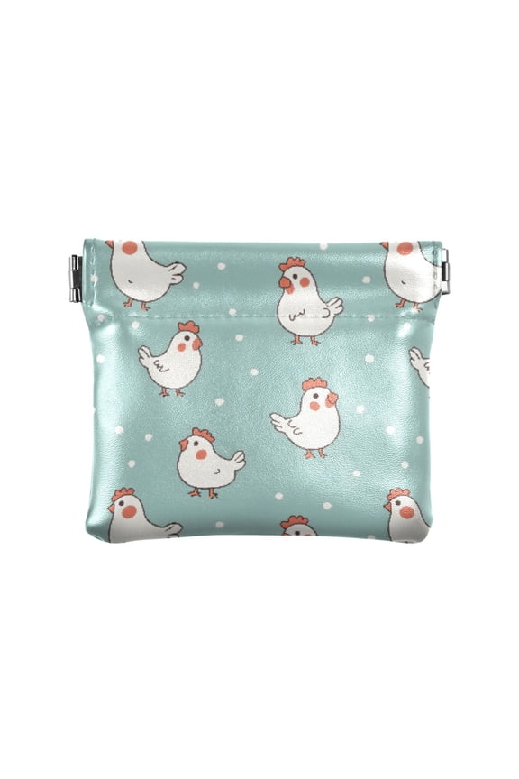Women's Coin Purse Chicken Pattern Small Leather Zipperless Wallet Card Holder Keychain Essentials