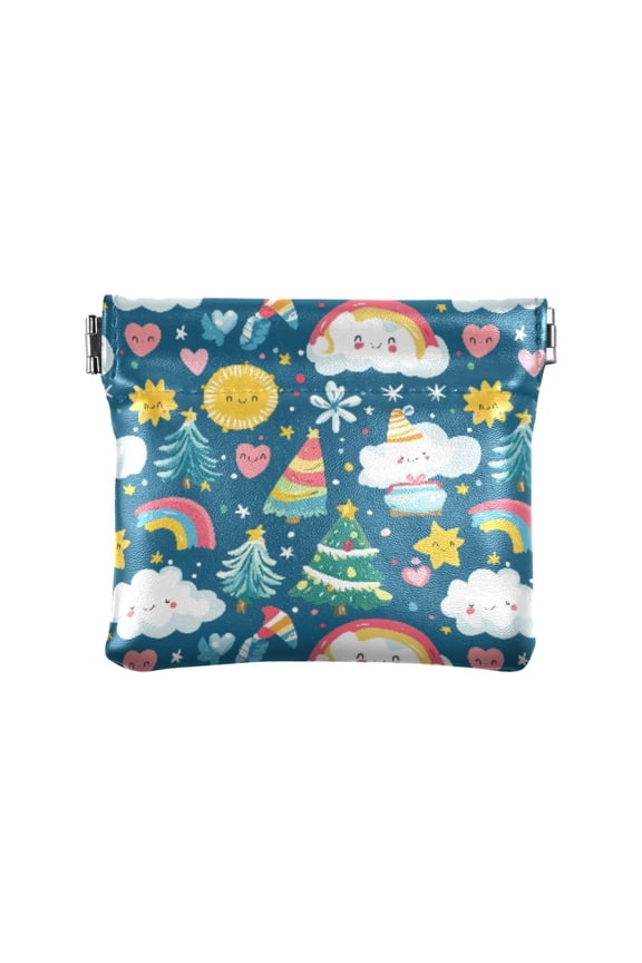 Women's Coin Purse Christmas Cloud Pattern Small Leather Zipperless Wallet Card Holder Keychain Essentials