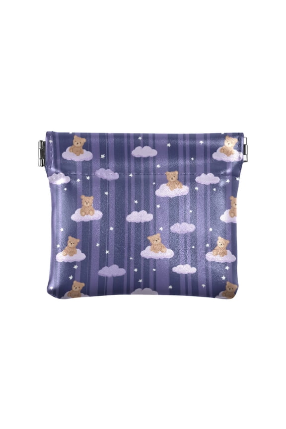 Women's Coin Purse Cloud Bear Pattern Small Leather Zipperless Wallet Card Holder Keychain Essentials