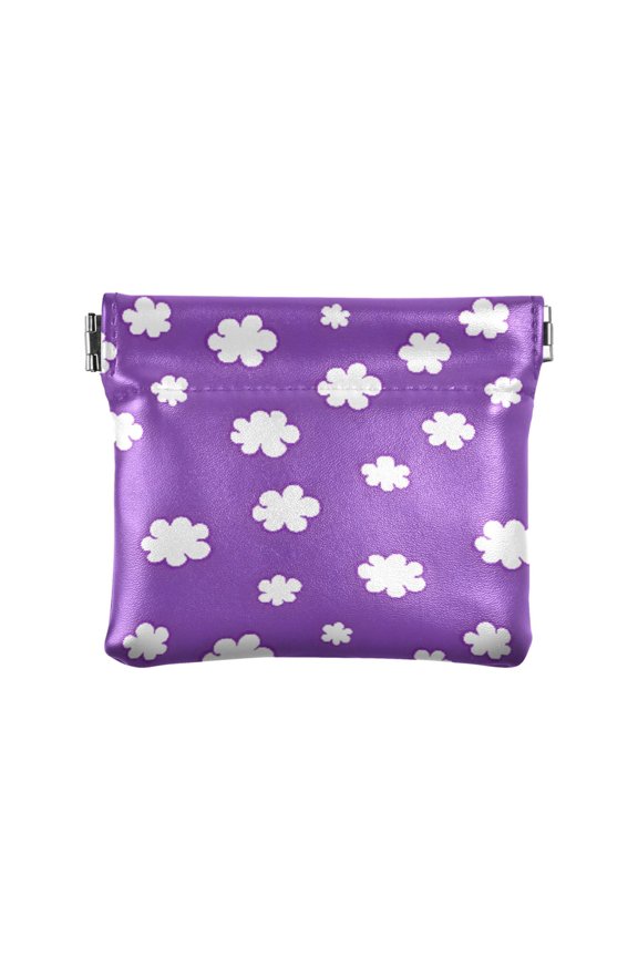 Women's Coin Purse Cloud Pattern Small Leather Zipperless Wallet Card Holder Keychain Essentials