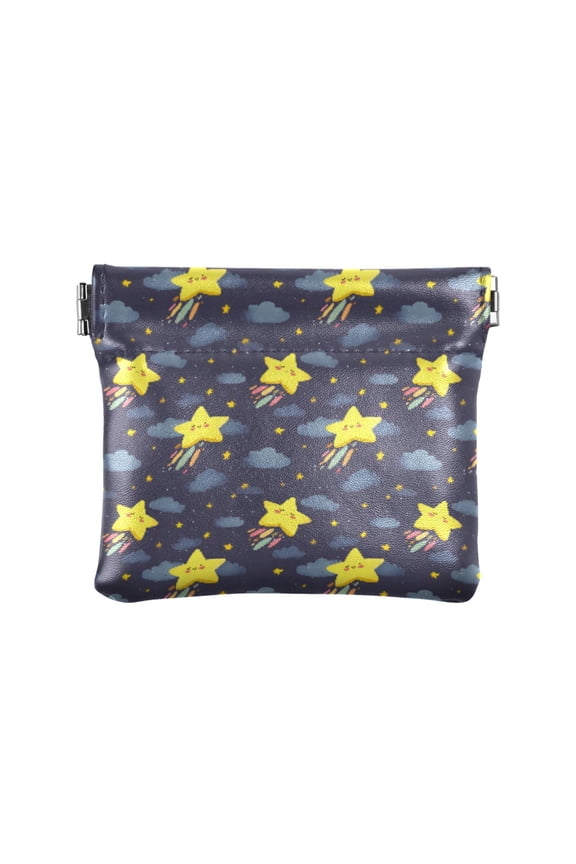 Women's Coin Purse Cloud Star Pattern Small Leather Zipperless Wallet Card Holder Keychain Essentials