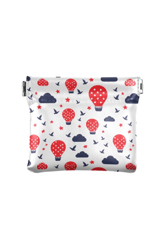 Women's Coin Purse Cloud Tile Hot Air Balloon Pattern Small Leather Zipperless Wallet Card Holder Keychain Essentials