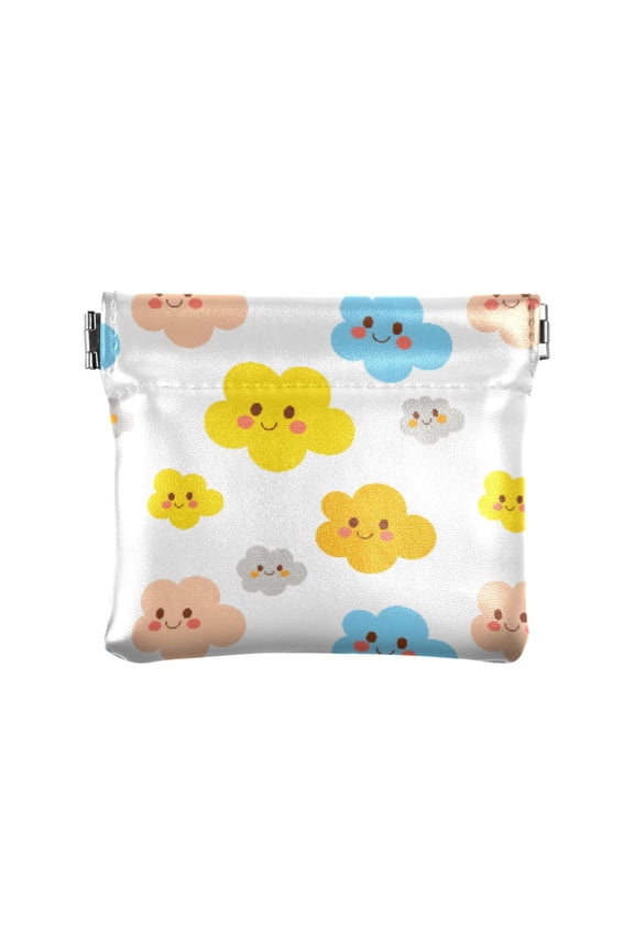 Women's Coin Purse Cloud Tile White Pattern Small Leather Zipperless Wallet Card Holder Keychain Essentials