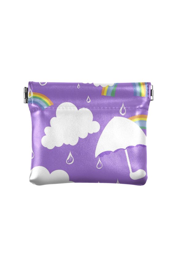 Women's Coin Purse Cloud Umbrella and Rainbow Small Leather Zipperless Wallet Card Holder Keychain Essentials