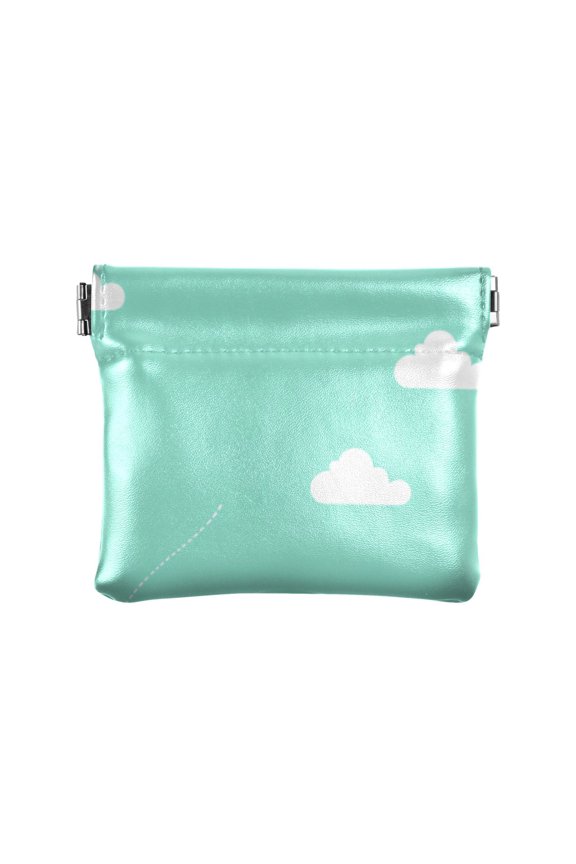 Women's Coin Purse Clouds Illustration Green Small Leather Zipperless Wallet Card Holder Keychain Essentials