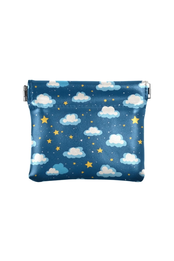 Women's Coin Purse Clouds Star Pattern Small Leather Zipperless Wallet Card Holder Keychain Essentials