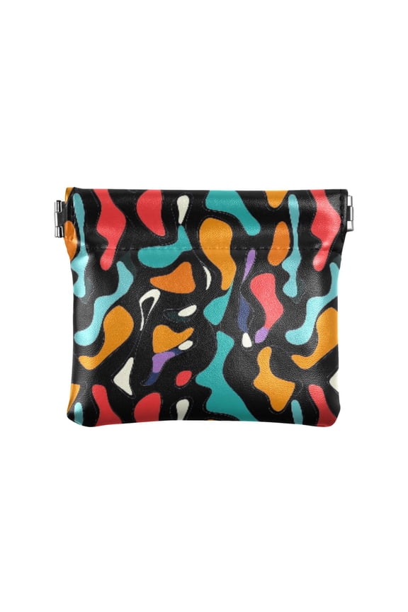 Women's Coin Purse Color Blocks Pattern Small Leather Zipperless Wallet Card Holder Keychain Essentials