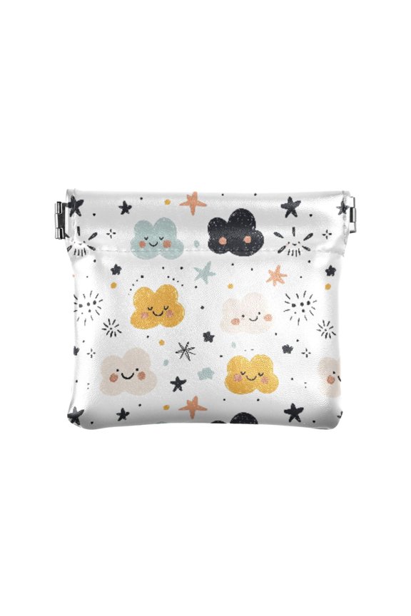 Women's Coin Purse Color Cloud Pattern Small Leather Zipperless Wallet Card Holder Keychain Essentials