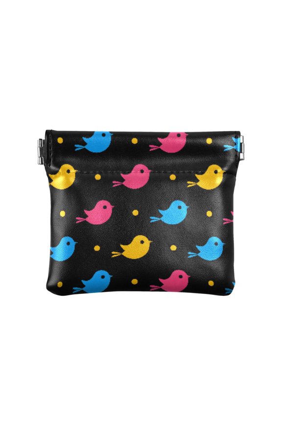 Women's Coin Purse Colorful Birds Pattern Small Leather Zipperless Wallet Card Holder Keychain Essentials