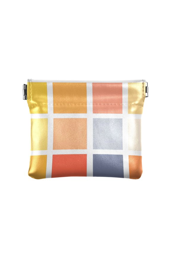 Women's Coin Purse Colorful Squares Pattern Small Leather Zipperless Wallet Card Holder Keychain Essentials
