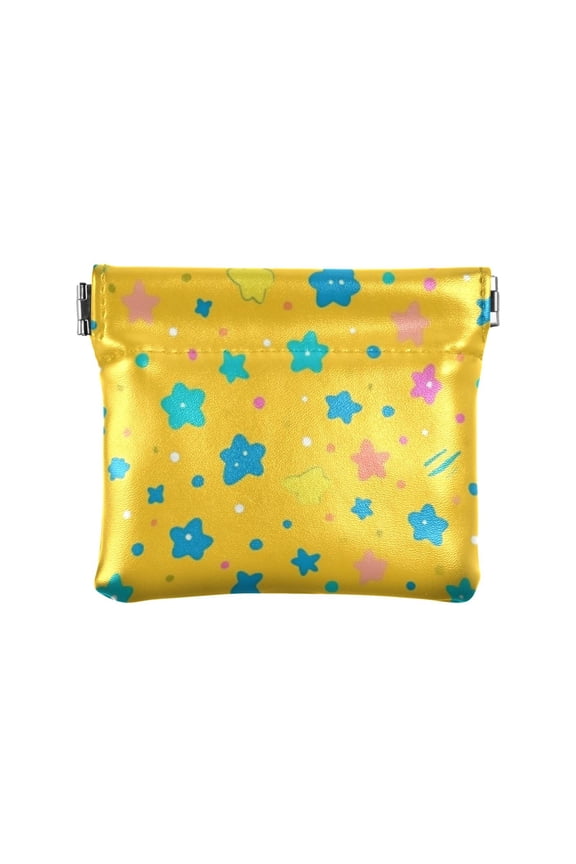 Women's Coin Purse Colorful Stars Small Leather Zipperless Wallet Card Holder Keychain Essentials