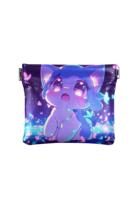Women's Coin Purse Cute Animated Cat Small Leather Zipperless Wallet Card Holder Keychain Essentials