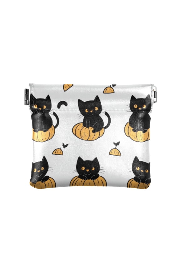 Women's Coin Purse Cute Black Cat Small Leather Zipperless Wallet Card Holder Keychain Essentials