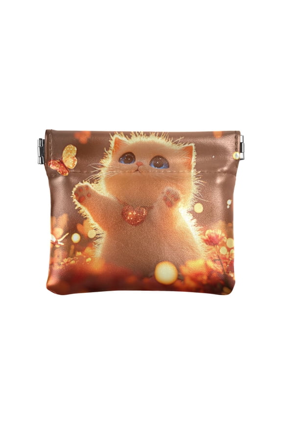 Women's Coin Purse Cute Cat Small Leather Zipperless Wallet Card Holder Keychain Essentials
