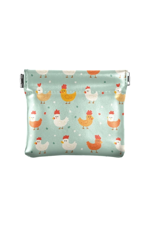 Women's Coin Purse Cute Chicken Pattern Small Leather Zipperless Wallet Card Holder Keychain Essentials