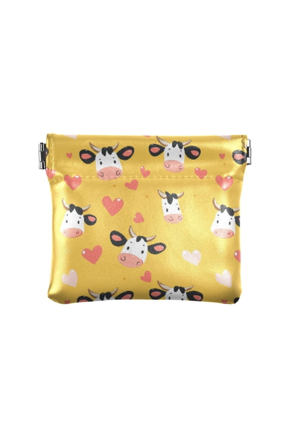 Women's Coin Purse Cute Cow Pattern Small Leather Zipperless Wallet Card Holder Keychain Essentials