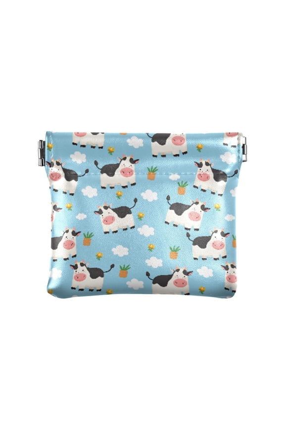 Women's Coin Purse Cute Cow Pattern Small Leather Zipperless Wallet Card Holder Keychain Essentials