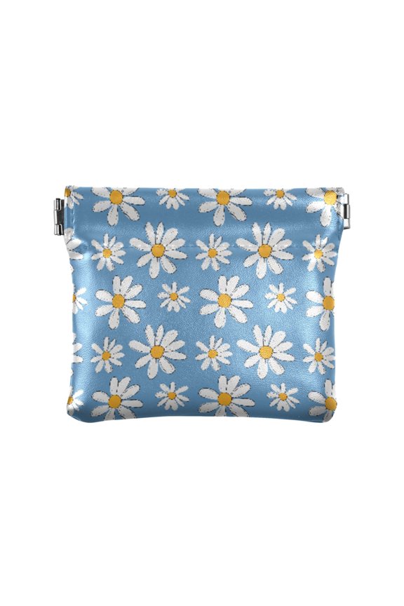 Women's Coin Purse Cute Daisy Pattern Small Leather Zipperless Wallet Card Holder Keychain Essentials