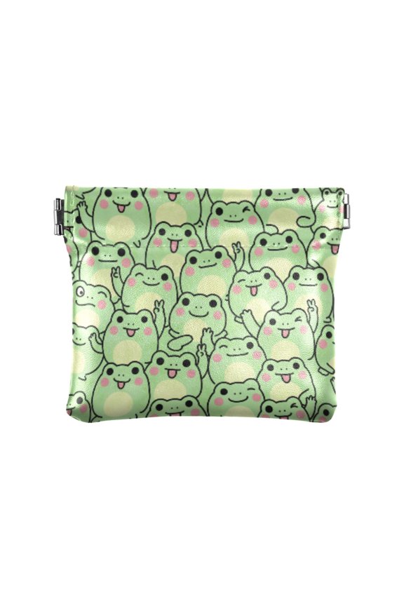 Women's Coin Purse Cute Frog Cartoon Small Leather Zipperless Wallet Card Holder Keychain Essentials