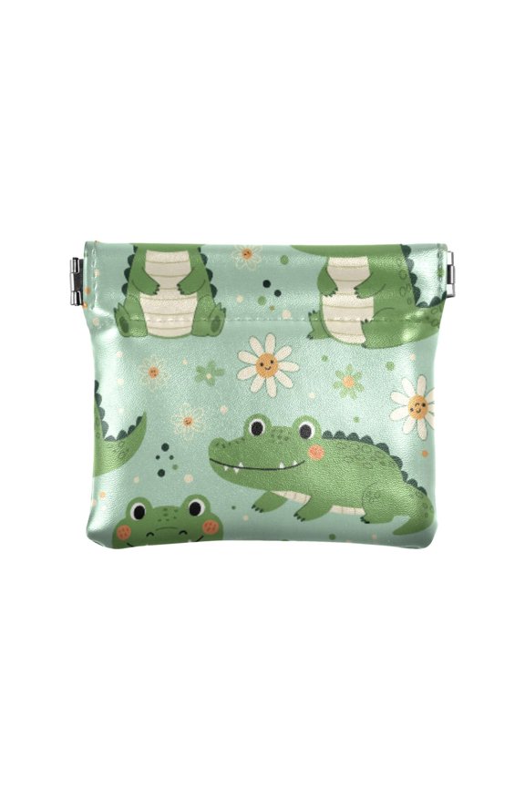 Women's Coin Purse Cute Little Cartoon Crocodile Small Leather Zipperless Wallet Card Holder Keychain Essentials