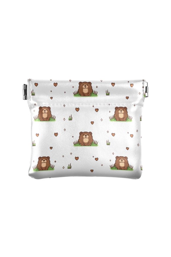 Women's Coin Purse Cute Marmot Pattern Small Leather Zipperless Wallet Card Holder Keychain Essentials