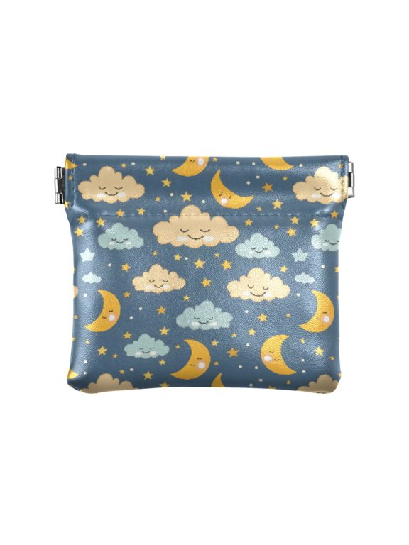 Women's Coin Purse Cute Moon and Cloud Small Leather Zipperless Wallet Card Holder Keychain Essentials