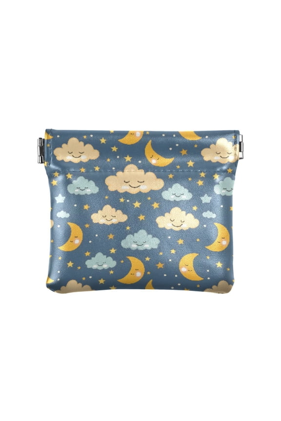 Women's Coin Purse Cute Moon and Cloud Small Leather Zipperless Wallet Card Holder Keychain Essentials