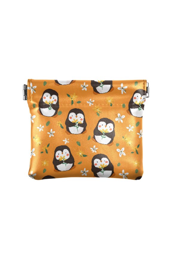 Women's Coin Purse Cute Penguin Pattern Small Leather Zipperless Wallet Card Holder Keychain Essentials