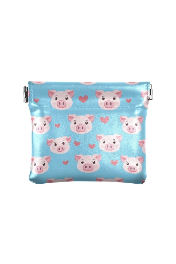 Women's Coin Purse Cute Pig Pattern Small Leather Zipperless Wallet Card Holder Keychain Essentials