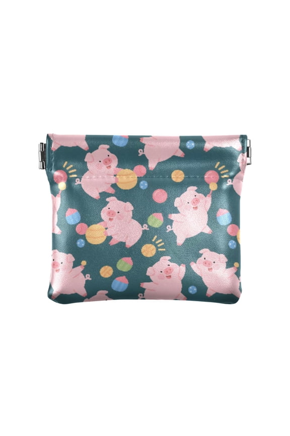 Women's Coin Purse Cute Pig Pattern Small Leather Zipperless Wallet Card Holder Keychain Essentials