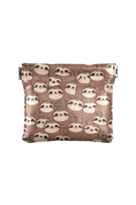 Women's Coin Purse Cute Sloth Face Pattern Small Leather Zipperless Wallet Card Holder Keychain Essentials