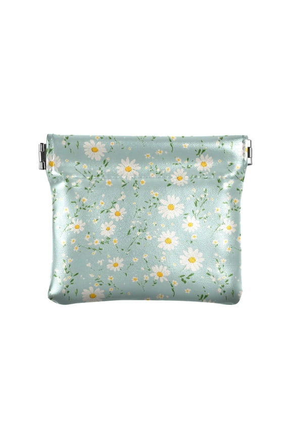 Women's Coin Purse Daisy Flower Pattern Small Leather Zipperless Wallet Card Holder Keychain Essentials