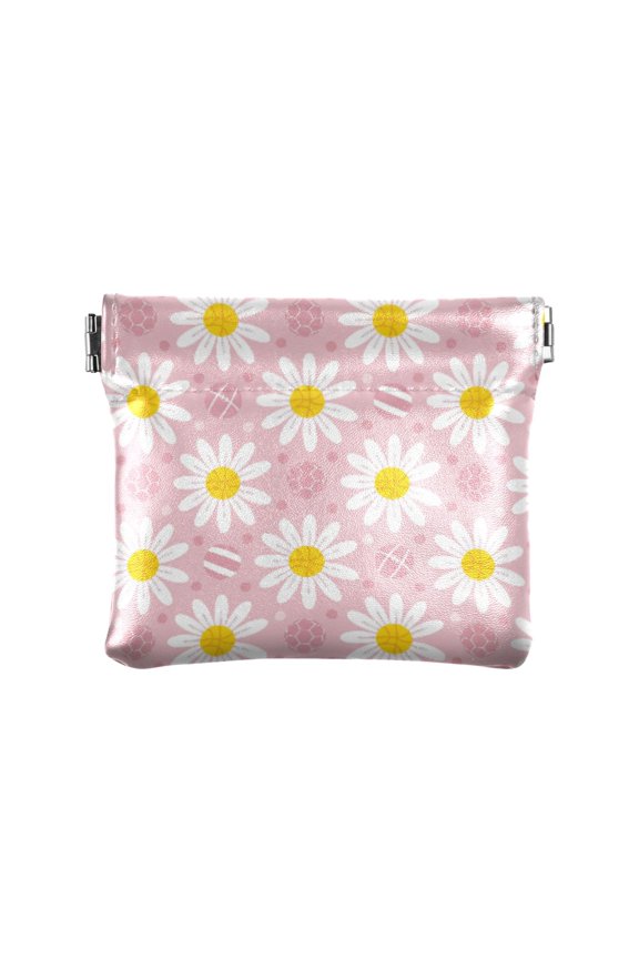 Women's Coin Purse Daisy Flowers Polka Dots Small Leather Zipperless Wallet Card Holder Keychain Essentials
