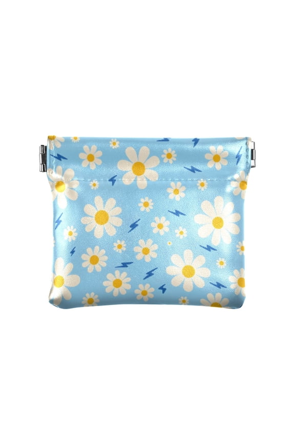 Women's Coin Purse Daisy Lightning Pattern Small Leather Zipperless Wallet Card Holder Keychain Essentials