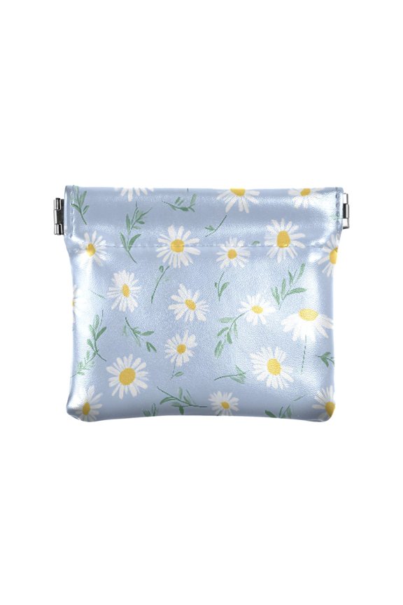 Women's Coin Purse Daisy Pattern Small Leather Zipperless Wallet Card Holder Keychain Essentials