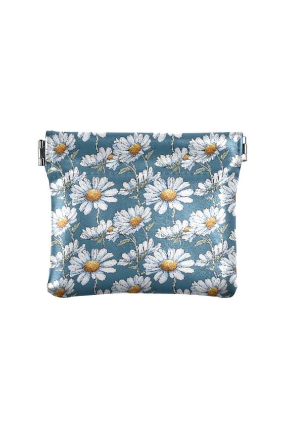 Women's Coin Purse Daisy Pattern Small Leather Zipperless Wallet Card Holder Keychain Essentials