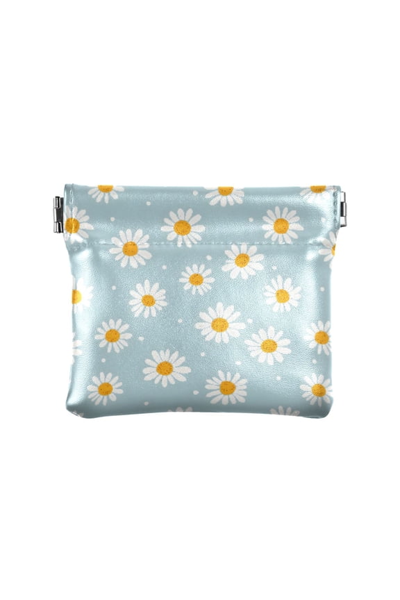 Women's Coin Purse Daisy White Dots Pattern Small Leather Zipperless Wallet Card Holder Keychain Essentials