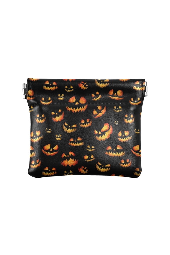 Women's Coin Purse Devil Pumpkin Pattern Small Leather Zipperless Wallet Card Holder Keychain Essentials