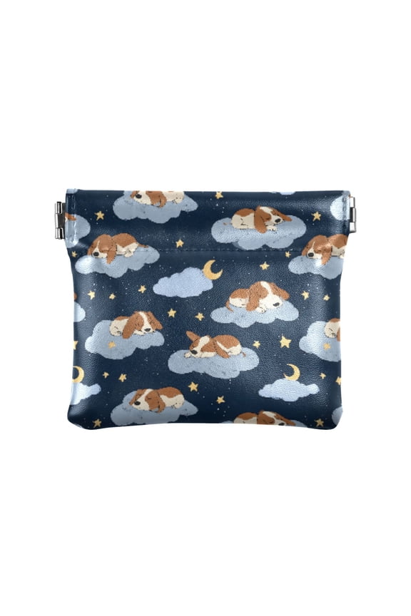 Women's Coin Purse Dog Cloud Pattern Small Leather Zipperless Wallet Card Holder Keychain Essentials