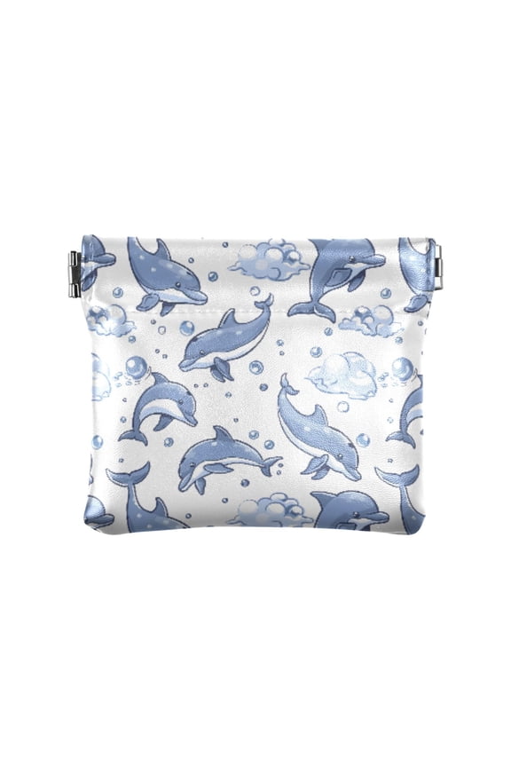 Women's Coin Purse Dolphin Cloud Bubble Pattern Small Leather Zipperless Wallet Card Holder Keychain Essentials
