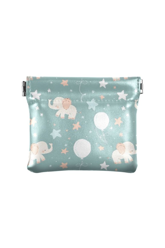 Women's Coin Purse Elephant Pattern Small Leather Zipperless Wallet Card Holder Keychain Essentials