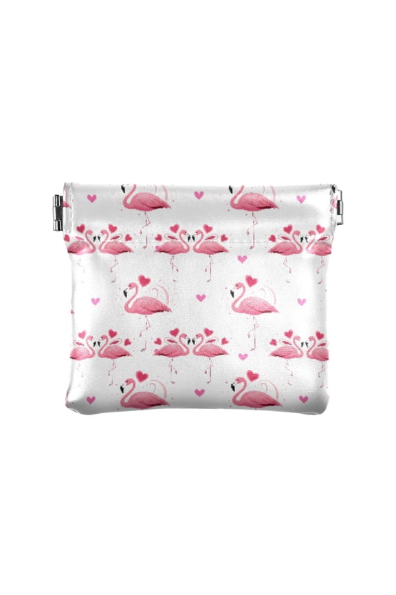 Women's Coin Purse Flamingo Hearts Pattern Small Leather Zipperless Wallet Card Holder Keychain Essentials